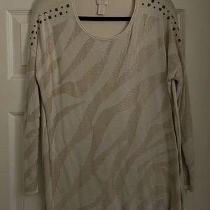 Chico's Cream Studded Long Sleeve Top